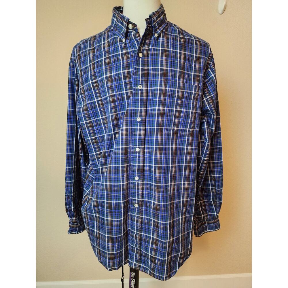 Ralph Lauren Shirt Mens XXL Blue Plaid Custom Fit Two Ply Cotton Button Down